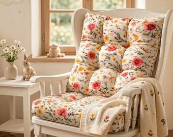 Handmade Flower Desing Rocking Chair Cushion, Spring Nursery Rocker Pad