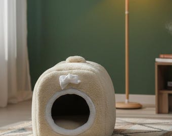 Zacht pluche kattengrotbed, gezellig huisdierhuis binnenshuis, warm slaapnest voor huisdieren