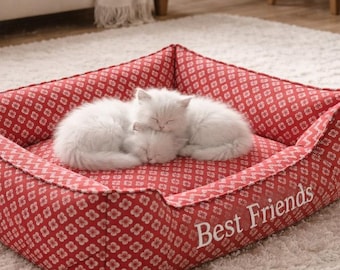 Personalized Floral Pet Bed, Cozy Washable Cushion for Cats, Dogs, Rabbits