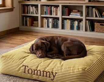 Personlig randig husdjurssäng, ortopedisk lugnande hundkattmatta, tvättbar kudde