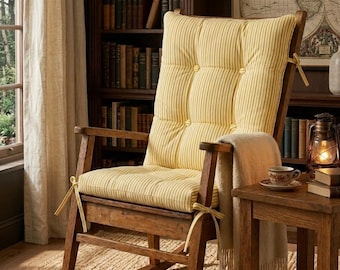 Handmade Striped Rocking Chair Cushion Set, Tufted Cotton Polyester Fabric