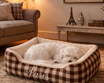 Cama personalizada a cuadros para perros y gatos, cómoda cama de felpa para mascotas, suave y lavable para cachorros.
