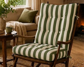 Handmade Striped Rocking Chair Cushion Set, Tufted Cotton Polyester Pad