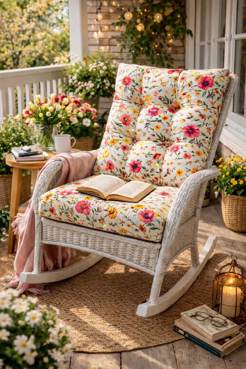 Handmade Flower Desing Rocking Chair Cushion, Spring Nursery Rocker Pad ...