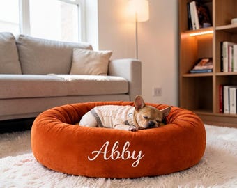 Personalized Pet Bed Custom Name, Soft Luxury Pet Cushion, Washable Inner Pillow