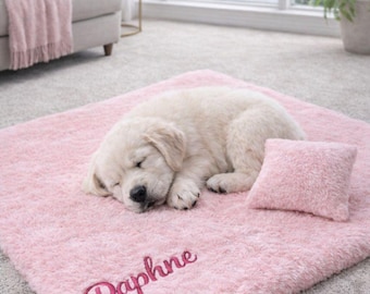 Personalized Pet Blanket and Pillow Set, Custom Dog Mat Bed, Soft Plush Pet Bedding