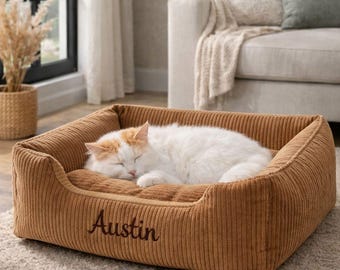 Personalized Corduroy Pet Bed, Washable Dog and Cat Bed