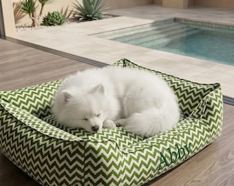 Spersonalizowane legowisko dla zwierząt Chevron, poduszka dla psa z imieniem, zmywalna poduszka