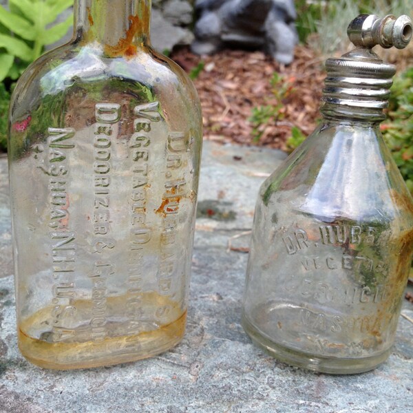 Two Vintage Bottles- Dr. Hubbard's Vegetable Disinfectant, Deodorizer, Germicide. Nashua, N.H