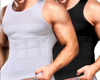 Camiseta moldeadora de compresión para hombre / Chaleco reductor de cintura / Moldeador corporal transpirable para soporte postural / Blanco y negro