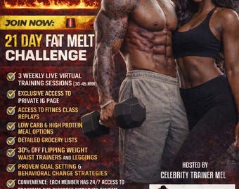 Reto de 21 días para quemar grasa / Plan de alimentación y entrenamiento (Descarga digital en PDF)