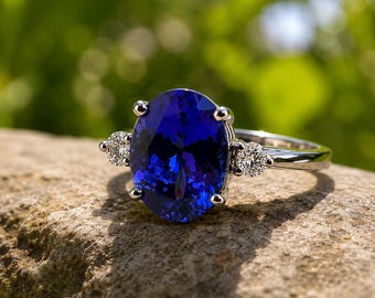 Tanzanite Ring, Oval Cut Engagement Ring, 925 Sterling Silver Blue Gemstone Ring, December Birthstone Ring, Promise Ring, Gift for Her.