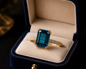 Tanzanite Emerald Cut Ring, Blue Gemstone Ring, Gold Engagement Ring, Promise Ring, December Birthstone, Gift for Her, Elegant Jewelry.