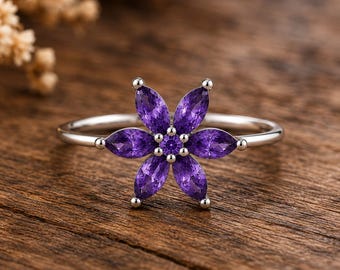 925スターリングシルバー製ソリティアリング（パープルアメジスト付き） – 婚約指輪・結婚指輪、新デザインハンドメイドリング