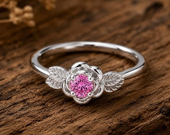 925 Sterling Silver Zircon Ring, Handmade Ring, Pink Zircon Solitaire Ring, Widding & Anniversary Gift for Her.