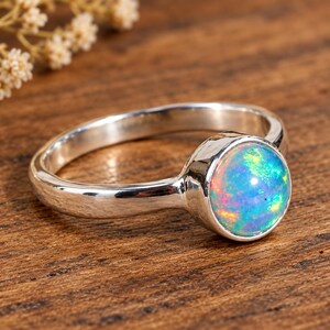 Natural Opal Ring, 925 Starling Silver Round Bazel Set Ring, Handmade statement Ring, Promise Ring, Gift For Her
