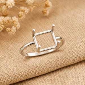 925 Sterling Silver Empty Ring Frame, Gemstone Setting Ring Base, Dainty Handmade Jewelry, Geometric Adjustable Ring Blank, Gift for Her.