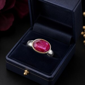 Ruby Gemstone Ring, Oval Ruby Ring, Bezel Set Ring, 925 Sterling Silver Ring, Statement Ring, July Birthstone Gift for Her.