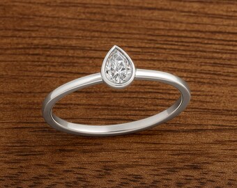 Minimalist Pear Cut Solitaire Ring • Dainty Moissanite Ring • Simple Silver Promise Ring • Everyday Stacking Ring for Women