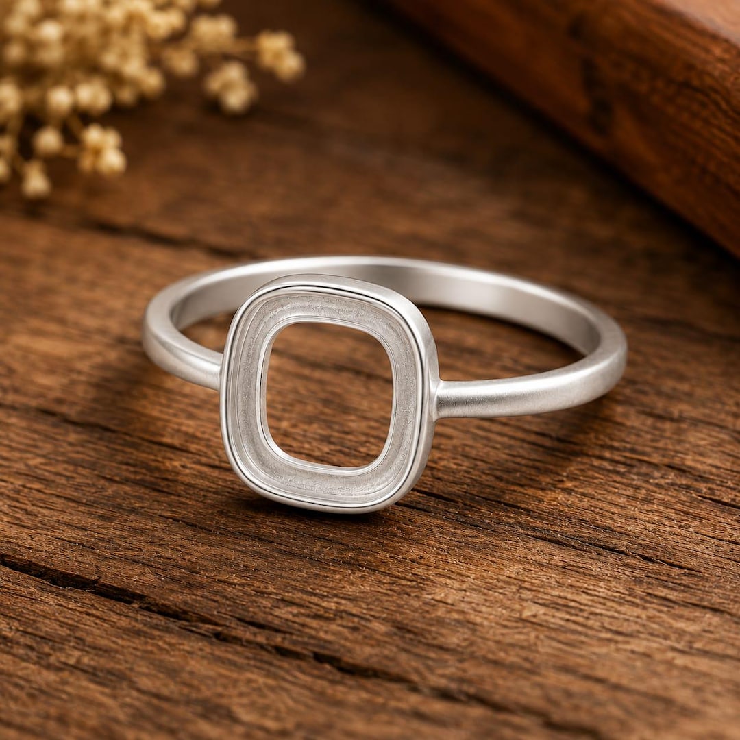 Square Ring Bottom Sterling Silver Empty Square Ring Setting, 925 Silver Bezel Ring Blank ...