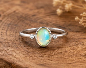 Anillo de plata 925 Starling con ópalo | Elegante anillo solitario con ópalo ovalado arcoíris | Delicado anillo de promesa para mujer | Piedra preciosa de ópalo | Regalo para ella