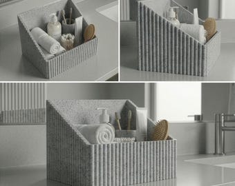 Bathroom Organizer STL, Resizable Towel Holder, Ribbed Vanity Tray, Skincare Storage, Minimalist Marble Decor, 3D Print File Download