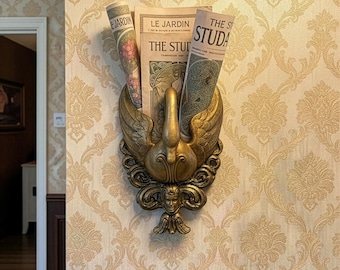 Art Nouveau Swan Wall Pocket STL • Vintage Magazine Holder • Victorian Sconce Planter • Makeup Brush Organizer