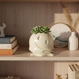 Melting Smiley Face Planter STL, Drip Emoji Succulent Pot, Pen Holder