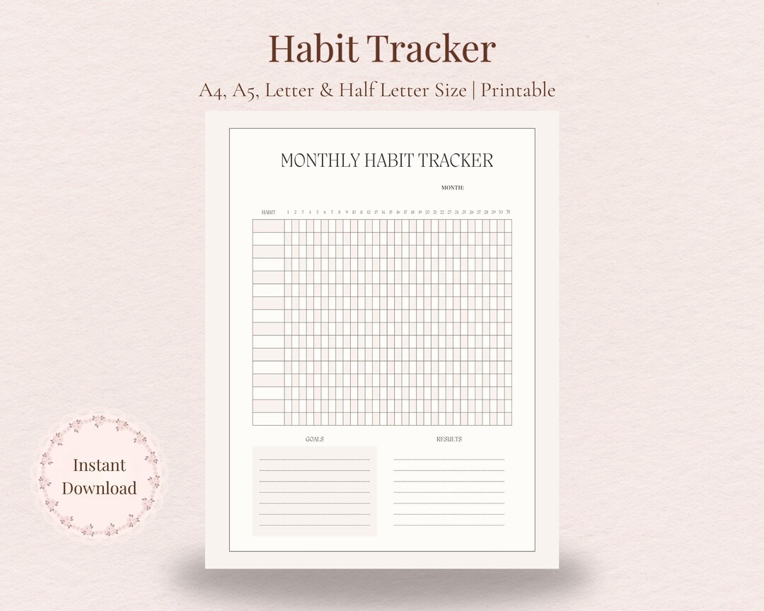 Minimalist Monthly Habit Tracker | Printable PDF (A4, A5, Letter, Half ...