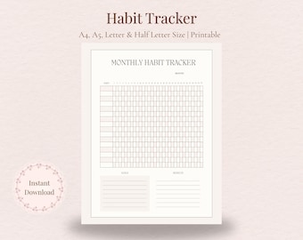 Rastreador de hábitos mensual minimalista / PDF imprimible (A4, A5, Carta, Media Carta)