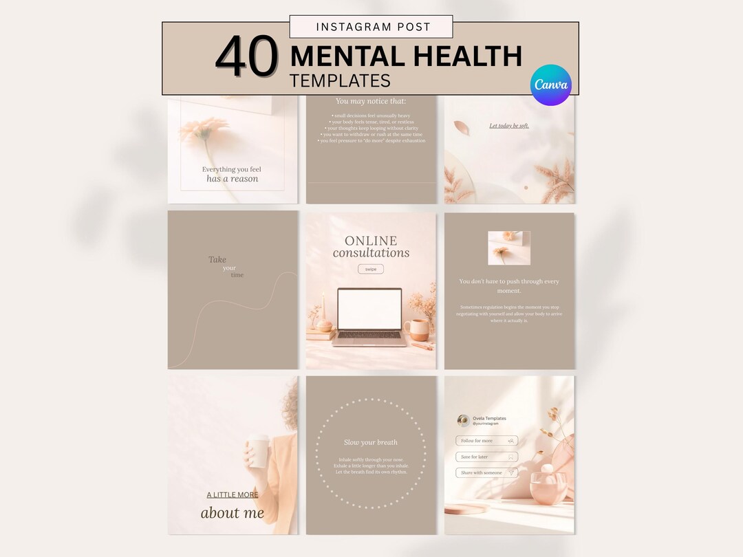 40 Mental Health Instagram Post Templates for Therapists | Calm Canva ...