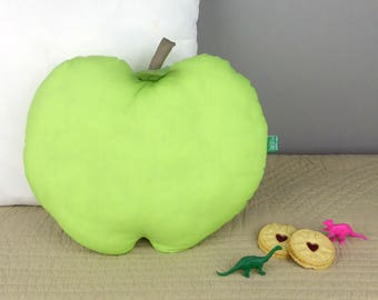 Green Apple shaped handmade Decorative Throw Pillow - Fruit cushion for children's bedroom or nursery