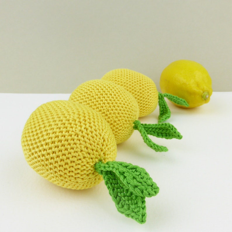 play pretend learning educational crochet yellow fruit citrus for babies and toddlers Handmade crocheted lemon play food soft toy