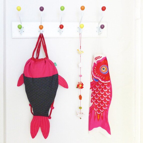 Japanese Red and Navy Blue Indigo Koi Carp Fish Shaped Children