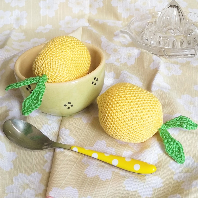play pretend learning educational crochet yellow fruit citrus for babies and toddlers Handmade crocheted lemon play food soft toy