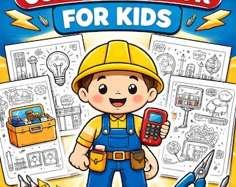 Libro da colorare per bambini sull'elettricista: pagine da colorare stampabili divertenti ed educative | Attività STEM