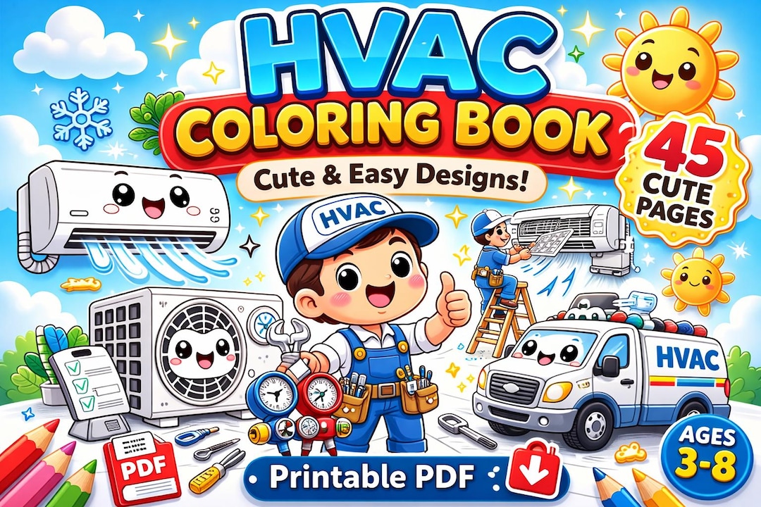 HVAC Coloring Book for Kids Printable PDF, 45 Cute Pages, Air ...