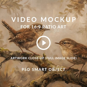 Video Mockup For 16:9 Ratio Art, Frame TV Art Video Mockup, Full Image Slide Clip Closeup (PSD Smart Object)