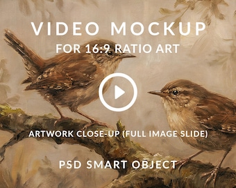 Videomockup voor 16:9-beeldverhouding, frame tv-kunst videomockup, close-up van een dia met volledige afbeelding (PSD Smart Object)