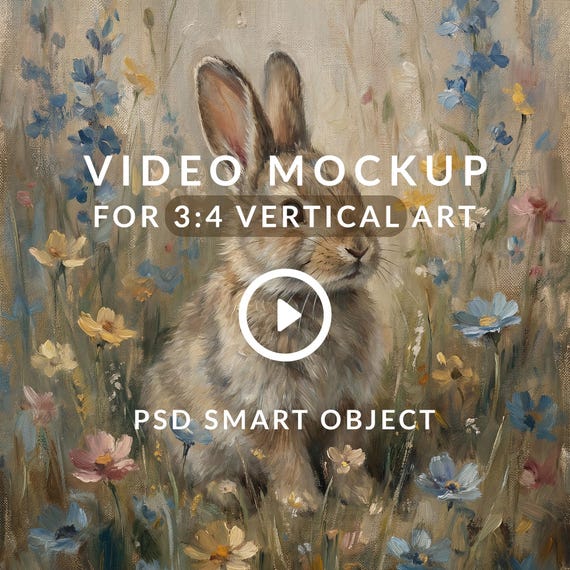 Video Mockup for 3:4 Ratio Wall Art, Full Image Slide Clip (PSD Smart Object)