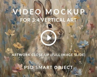 Video Mockup for 3:4 Ratio Wall Art, Full Image Slide Clip (PSD Smart Object)