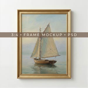 Elegant Gold Frame Mockup: 3x4 Ratio Classic Vertical Wall Art Display on White Wall