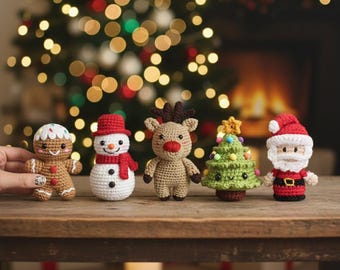 Mini-kerstamigurumi-haakpatronen – 5-in-1 pdf-set