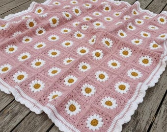 Gehaakte Daisy Grandma vierkante babydeken pdf-patroon | Bloemendeken voor beginners