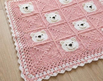 Patroon gehaakte babydeken beer | Cadeau pasgeboren babyshower | Oma Square pdf digitale download | 72 x 72 cm