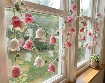 Patroon gehaakte bloemenslinger pdf, lente zomer herfst slinger, muur hangend haakwerk, boho woondecoratie, beginnerspatroon, direct downloaden