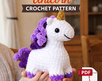 Gehaakt eenhoornpatroon, eenhoorn amigurumi, gevulde eenhoorn pluche, kawaii eenhoorn speelgoed, eenhoorn haakpatroon pdf