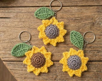 Gehaakte zonnebloem sleutelhanger patroon pdf, amigurumibloemen, gehaakte bloemen pdf, eenvoudig te haken plantenbedel, instant download