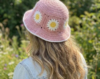 Patroon gehaakt madeliefje oma vierkant emmerhoedje | Katoenen zomerhoed pdf | Haakpatroon voor beginners | Zomerhoedje voor kinderen en volwassenen