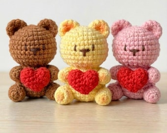 Haakpatroon beer amigurumi pdf, schattige gevulde teddybeer, eenvoudig haken voor beginners, Valentijnsdag hartjesbeer, digitaal patroon direct downloaden